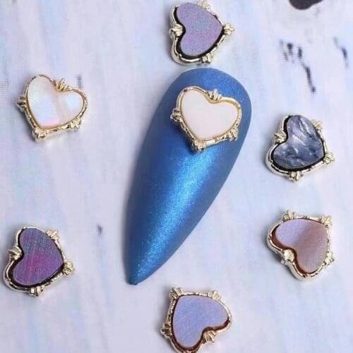 10pcs 3D kawaii Love Heart Metal Edging Natural Shell Alloy Nail Art Rhinestones Manicure Nails Accessories Decorations Charms