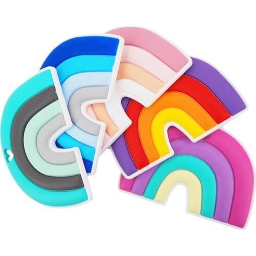 Chenkai 10PCS Rainbow Silicone Baby Teether BPA Free Sensory Nursing Pacifier DIY Infant Necklace Pendant Teething Chewing Toys