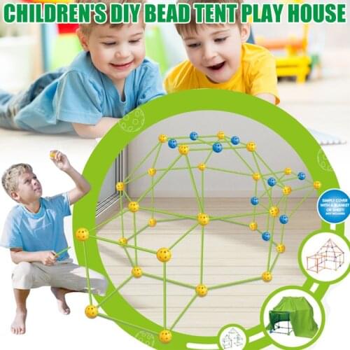 2021 Child Cabin Construction Kit for Kids Boys Girls Construction Fort Building Kit with Rod Link Spheres and Tent N66