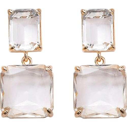 2021 Fashion Piercing Jewelry New Trend Simple Transparent Crystal Square Earrings Brincos Long Stud Earrings For Women Girls