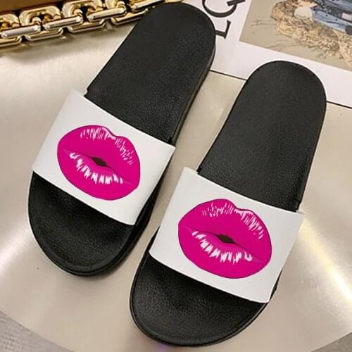 2021 Women Shoes Sexy Red Lip Print Animal Pattern Beach Sandals Home Slippers Slip on Shoes for Woman Flip Flops Fashion Shoes