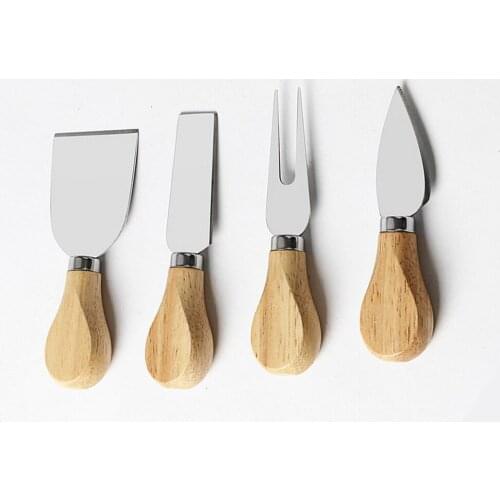 4 pcs Stainless Steel Cheese Knife Wooden Handle Pizza Bread Cream Accessories Cheese Slicer Cutter Steel Baking Tool Kitchen