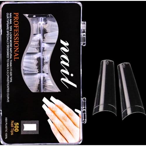 500pcs/set 10 Sizes Ballerina Nail Tips French Coffin Fake Nails Half Cover Nails Clear/Natural Flat Shape Nails False