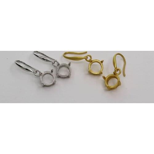 7-10MM Round Bezel Solid 925 Sterling Silver Matte Gold Gemstone Cabochon Prong Hooks Earrings Settings DIY Findings 1706036