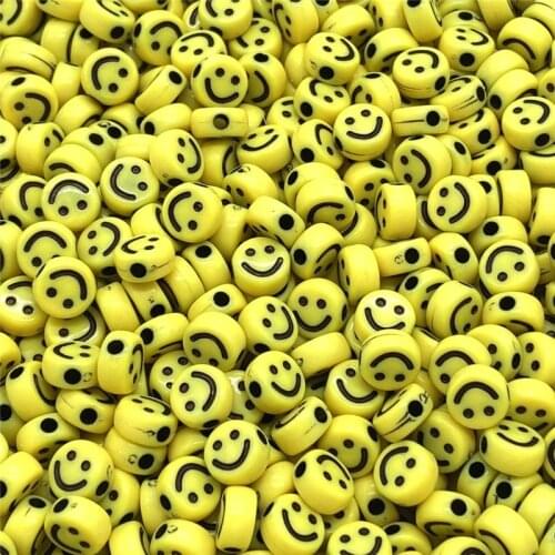 7/10mmm Yellow Round Shape Acrylic Spaced Beads Smile Face Beads For Jewelry Making DIY Charms Bracelet Necklac
