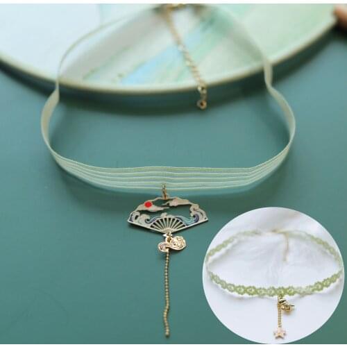 Anime WORD OF HONOR Ancient Style Fan Collarbone Chain Shan He LingNecklace Choker Neck Pendant GIft Gong Jun Zhang Zhe Han