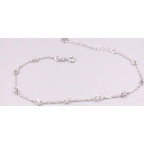 Pure 18K White Gold Bracelet Bless Carved Beads Wheat Link Chain Adjustable Bracelet Woman Gift 1.8g