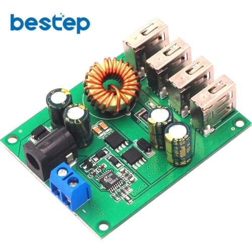 DC-DC Step-Down Module Wide Voltage 5V/5A High Power Car Power Supply 4USB Output