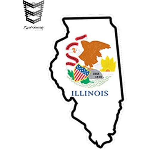 EARLFAMILY 13cm x 7cm Car Styling Illinois Flag Map Shape Printed Vinyl Decal Sticker Il USA Car Sticker Waterproof Accessories