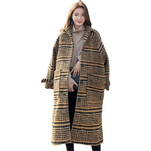 Elegant Vintage Tweed Winter Casual Woolen Overcoat 2018 Autumn Plaid Womens woolen Blended Coats Jacket Female S106