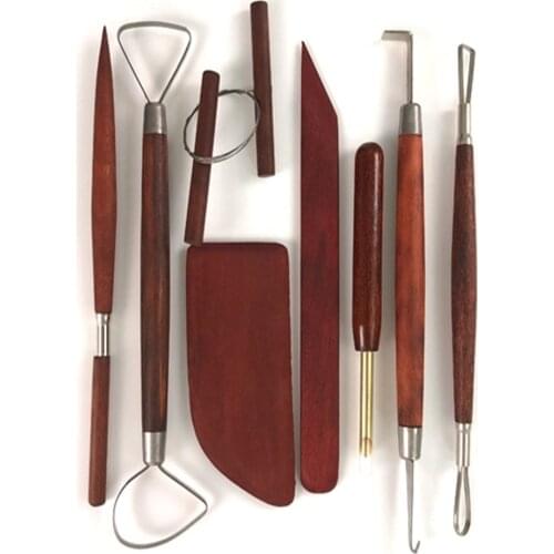 Clay Sculpting Tools Top Quality Pottery Red Wood Ceramic Polyler Ribbon Hoop Trimming Knife Set Art Supplies 8pcs Set Tool