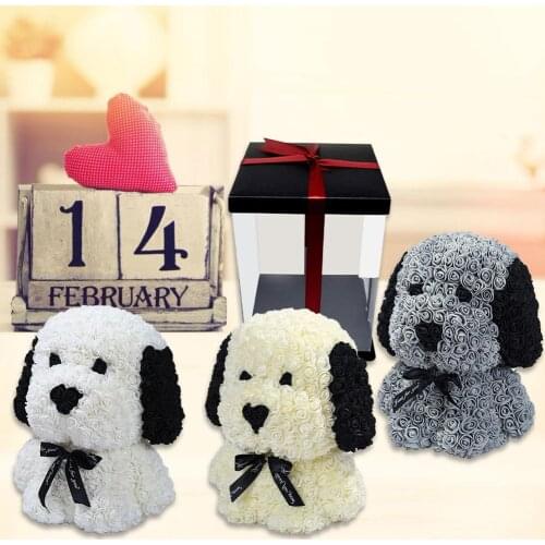 PE Simulation Rose Flower Pug Valentines Day Gift For Girlfriend Creative Romantic Holiday Birthday Gift Cute Puppy Decoration