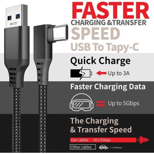For Oculus Quest 2 Type- C Link USB- C Steam VR Data Cable 5m/16ft Transfer Link Cable Fast Charging