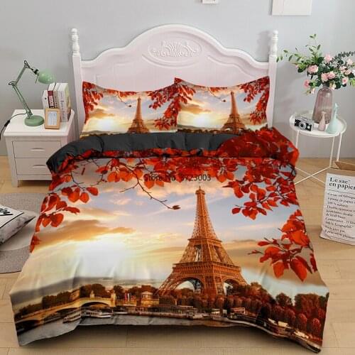 Famous Tower of Paris Digital Print Bedding Set Beautiful City View Down Quilt Cover Pillowcase Single Double Queen Size Bedding