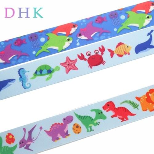 DHK 1.5'' 5yards dinosaur shark fish printed grosgrain Ribbon Accessory hairbow headwear decoration DIY material 38mm E1657