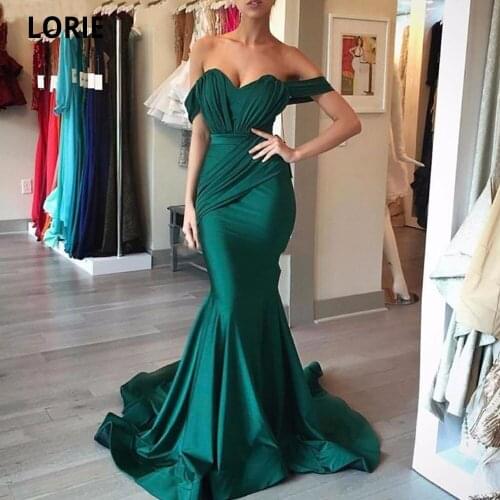 LORIE Emerald Green Formal Evening Dresses Long Sweetheart Pleat Satin Mermaid Evening Gowns China Prom Dress Vintage Plus Size