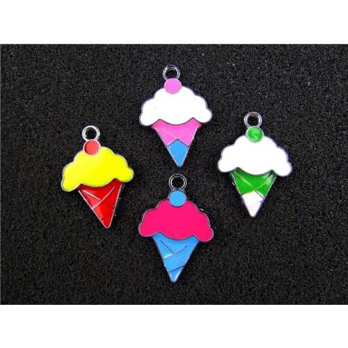 AE696 Mix Color 20Pcs Alloy Metal Enamel Ice cream Charms Pendant 28x20mm