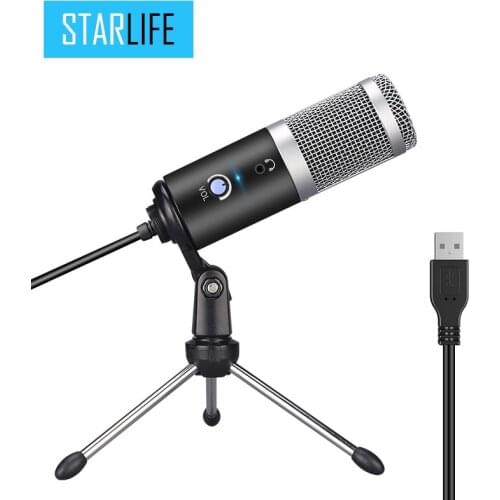 STRTLIFE Metal USB Condenser Recording Microphone Real time For Laptop Windows Cardioid Studio Recording Vocals Voice Over