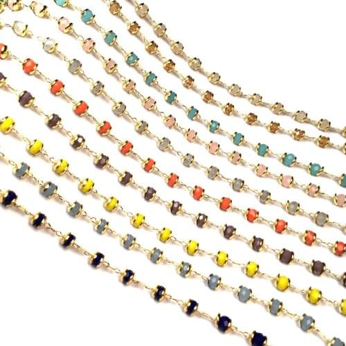 Fashion Handmade Plated Gold Wire Wrapped Rosary Chain Glass Stone Faceted Beads for Jewelry Making DIY Necklace Bracelet Anklet