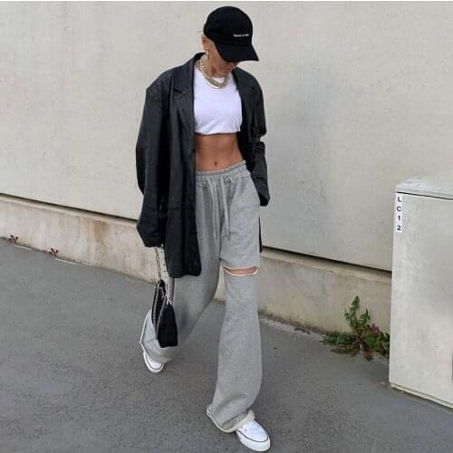 Europe and the United States fashion summer womens new high waist loose thin hole versatile casual straight pants