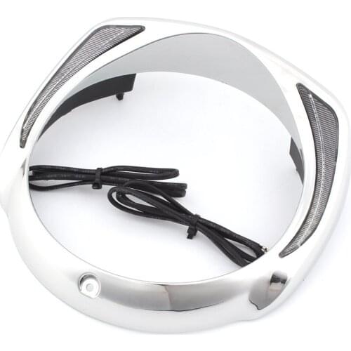 Motorcycle ABS LED DRL Headlight Bezel Visor Trim Ring For Harley Electra Glide Street Glide Tri Glide FLHX FLHXS FLHTK Chrome