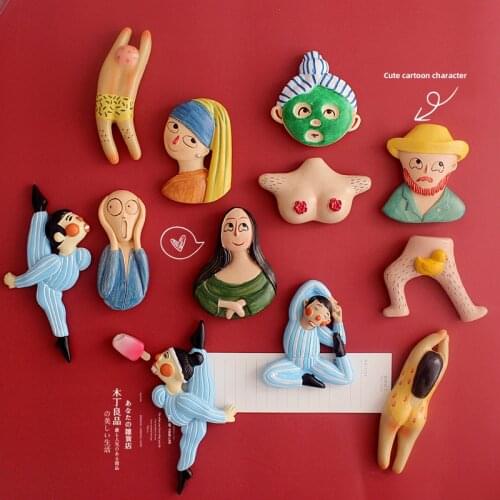 Cartoon Character 3d Fridge Magnets Refrigerator Stickers Mona Lisa Girl Swimming Girl Pearl Earrings Stickers Home Decoration
