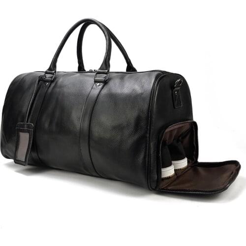 100% Genuine Leather Men Travel Bags Large Capacity Weekend Duffle Bag Black Sports Fitness Sack Bag Voyage Big Gym Luggage Bag