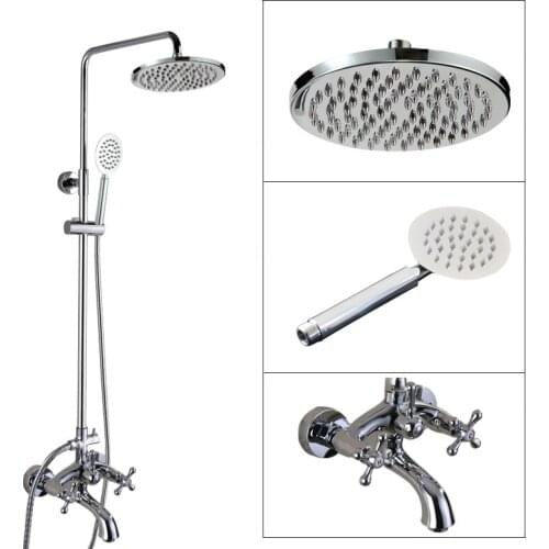 Silver Chrome Brass Wall Mounted 8" Rain Bathroom Rainfall Shower Faucet Set with Hand Spray Shower Head Tub Mixer Tap 2cy357