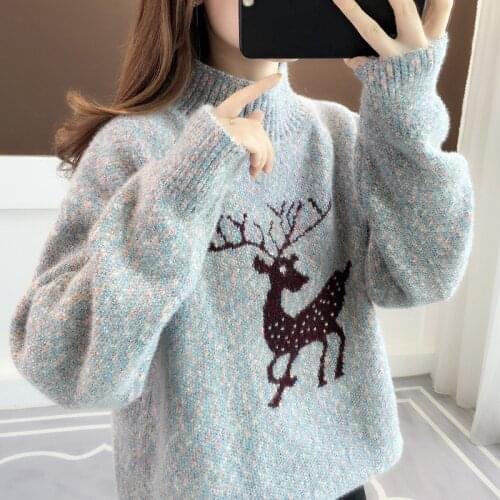 2020 nian New Ladies Turtleneck Sweaters Womens Clothing Loose Outer Wear Pullover Lazy Autumn and Winter Thickening Tops