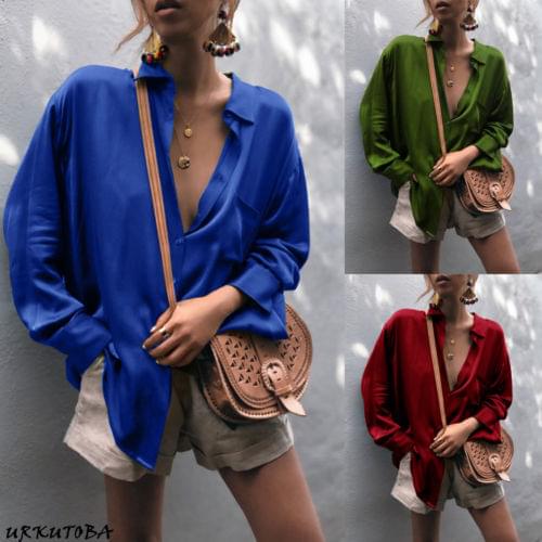 New Harajuku Spring Autumn Women Blouse Long Sleeve Casual Shirts Leisure Satin Shirt Office Ladies Blue Red Green Tops