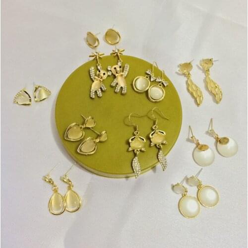 New Stylish Round Opal Gold S925 Auricular Needle Piercing Dangle Earrings For Women Charm Jewelry Trend 2021 Earrings Best Gift