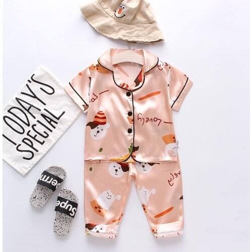 IENENS Summer Pajamas Clothes Boy Girl Sleepwear Clothing Sets Baby Short Sleeves Tops + Long Pants 1-4Y Kids Nightclothes Suits