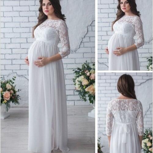 Maternity Dress For Photo Shoot Pregnancy Wear White Long Lace Evening Gowns Maternity Clothing Photography Props