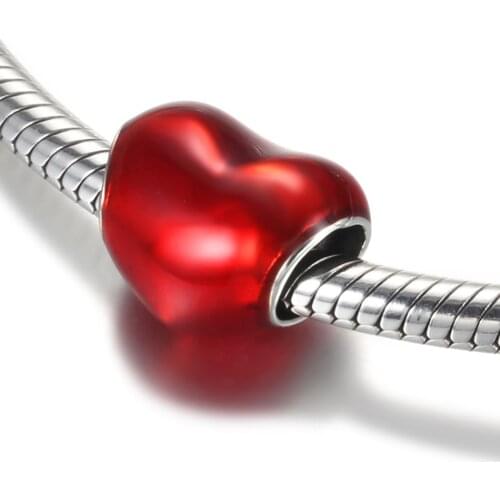 Authentic S925 Bead Red In My Heart Love Charm fit Lady Bracelet Bangle DIY Jewelry