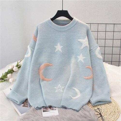2021 Winter Sweater Pullover Women Cute Fruit Sweater Pull Jumpers Pink Blue Printed Korean Tops Oversized Jumpers