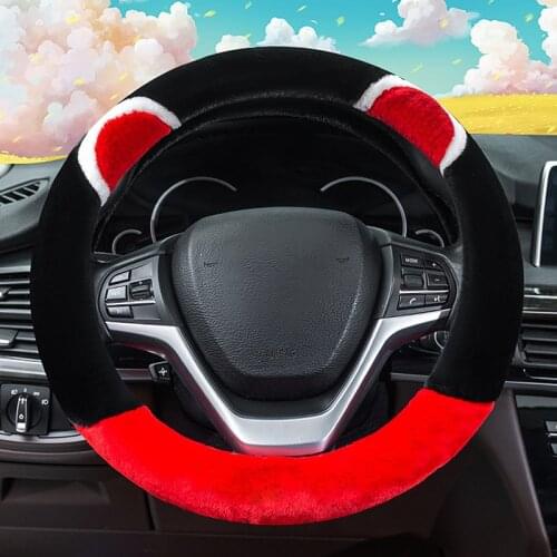 Car fluffy Steering Wheel Cover kawaii car accessories cute Universal 38 cm 15 " Steering Cover Cartoon Warm Cover pink red
