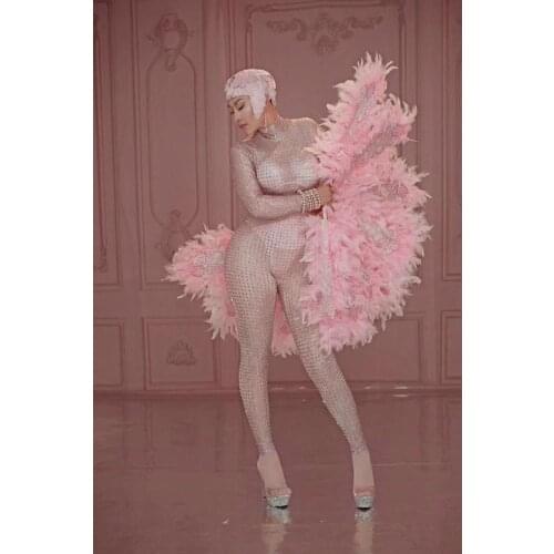 Sexy Pink angel costume stage dance wear clothing and fans Nightclub party Catwalk DJ Singer Dancer sexy costumes