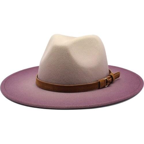 New Autumn Winter Women Men Fedoras Hat Gradient Color Round Top Panama Jazz Hat Ladies Felt Wide Brim Elegant Retro Bowler Hats