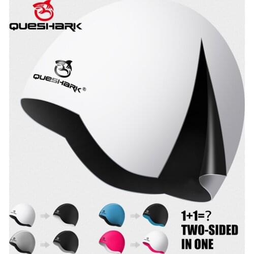 QUESHARK Women Men Silicone Waterproof Seamless 3D Elastic Swimming Cap Diving Swim Hat 2 Colors For 1 Cap Hair Protection