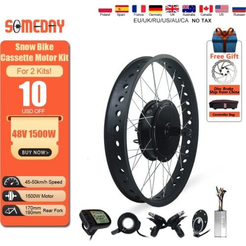 SOMEDAY Electric Bike 48V1500W BLDC Fat Tire Snow Ebike Conversion Kit With Rear Cassette Hub Motor Wheel With KT Display