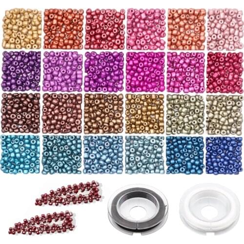Glass Seed Beads Started Kit,2/3/4mm Small Craft Beads With Elastic String For DIY Bracelet Jewelry Earing Making Supplies