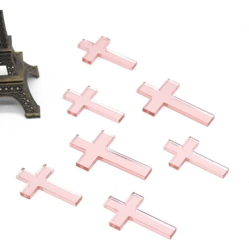 24 Pcs Customize Many Style Cross Classic Rose gold Mirror Cross Baptism Candle Cross Decoration Christening Candle Cross Favors