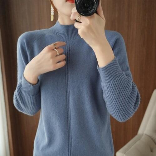 2021 Autumn And Winter New Half-High Neck Woolen Sweater Womens Pullover Long-Sleeved Loose Wild Foreign-Style Base Knitted Top