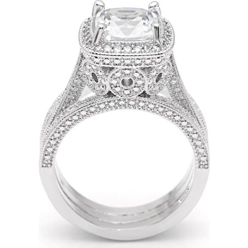 Hainon Luxury Silver Color Wedding Rings For Women Square Love Heart Jewelry Bague Bijoux Femme Engagement ring Accessories