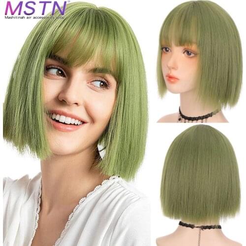 MSTN Synthetic Short Straight Pink and Black Hair Wig Cosplay Wig Two Tone Ombre Color Women Synthetic Hair Wigs For Women