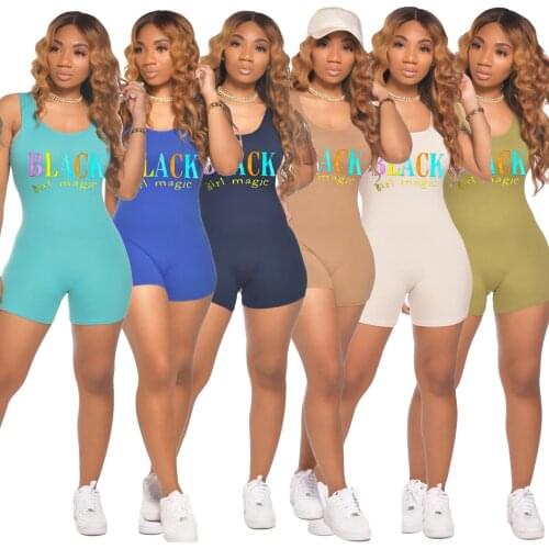 Womens Playsuit Sporty Active Wear Biker Jumpsuit Summer Fashion Stretch Casual Letter Print Rompers Streetwear Female Clothes