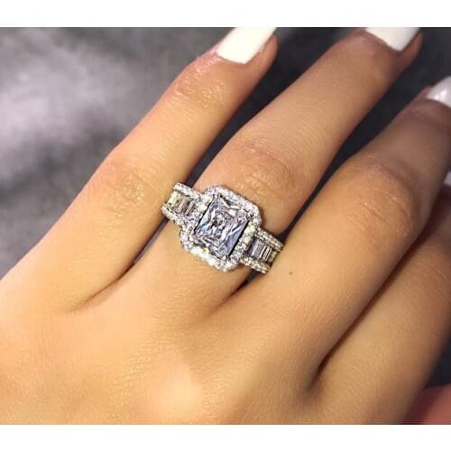 Elegant Big Rectangle Zirconia Wedding Party Ring for Woman Charm Bridal Banquet Finger Jewelry Gift free shipping