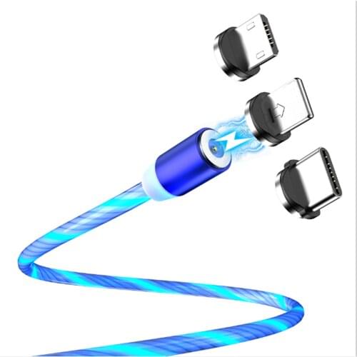 1M Flowing Light Magnetic Charging Mobile Phone Cable for iphone charger Wire for Samaung LED Micro USB Type C