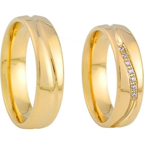 1 Pair Lovers Alliance polishing gold plated wedding rings for couples his and hers Proposal couple ring marriage