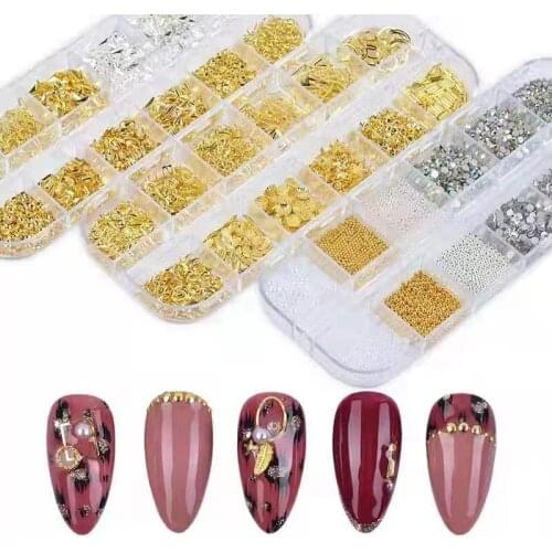 12 Designs Metal Slices 3D Nail Art Decorations Star Jewelry Parts Gold Sequins Manicure Studs Charms Nails Accessories